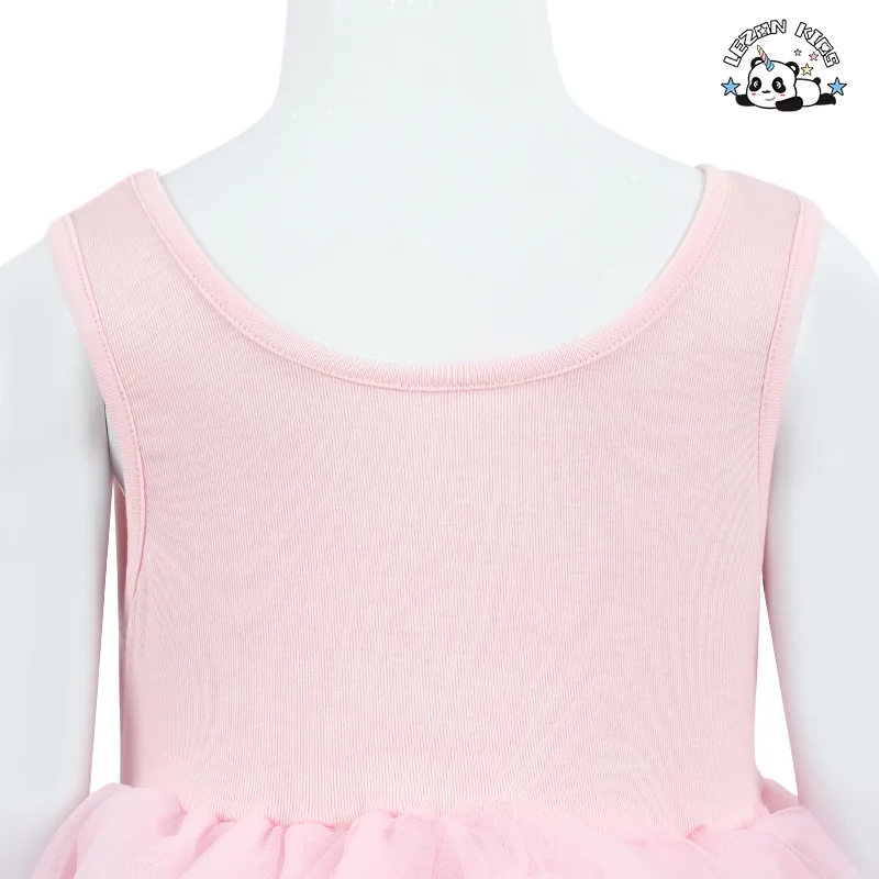 LEZONKIDS - Girls' Ballet Dress Children Summer Sleeveless Cotton Mesh Layered Dress Girls Casual Long School Party Dress
